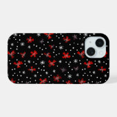 Red Bow Winter Pattern iPhone 15 Hülle (Rückseite (Horizontal))