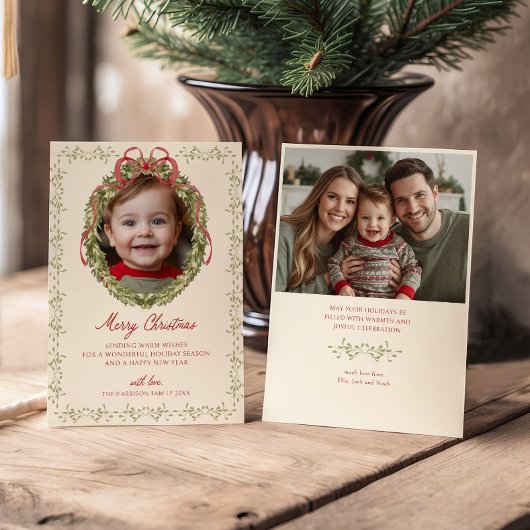 Red Bow Wreath Foto Feiertagskarte