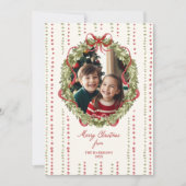 Red Bow Wreath Foto Feiertagskarte (Vorderseite)