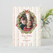 Red Bow Wreath Foto Feiertagskarte (Stehend Vorderseite)