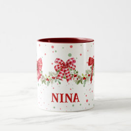 Red Bow Wreath Garland Personalisierte Weihnachtsf Zweifarbige Tasse