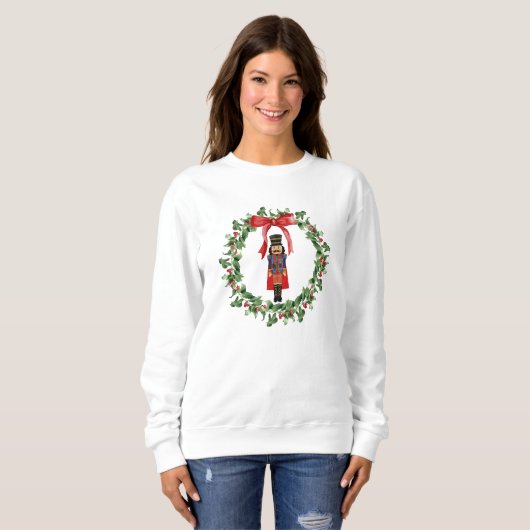 Red Bow Wreath & Nutcracker Weihnachts Sweatshirt (Vorne ganz)