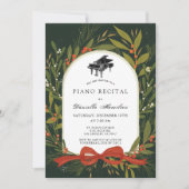 Red Bow Wreath Piano White Recital Invitation Einladung (Vorderseite)