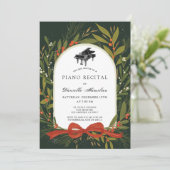 Red Bow Wreath Piano White Recital Invitation Einladung (Stehend Vorderseite)