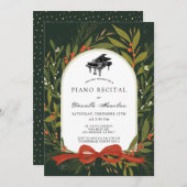 Red Bow Wreath Piano White Recital Invitation Einladung (Vorne/Hinten)