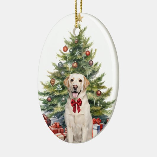 Red Bow Yellow Labrador Retriever Christmas Keramik Ornament (Links)