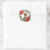 Red Bow Yorkshire Terrier Poinsettia Holly Wreath Quadratischer Aufkleber (Tasche)
