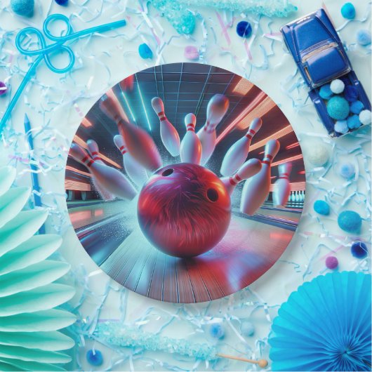 Red Bowling Ball Strike Pappteller (Party)