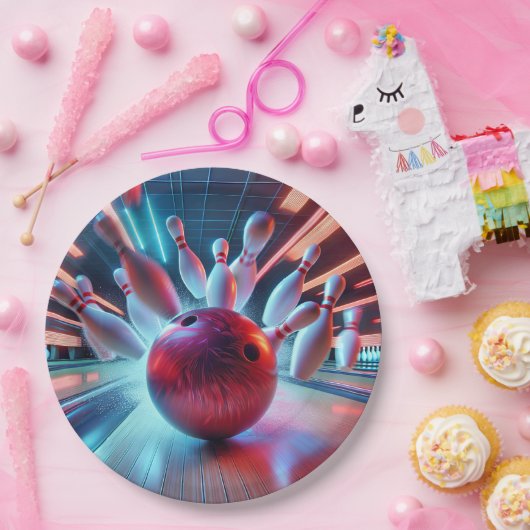 Red Bowling Ball Strike Pappteller (Party)