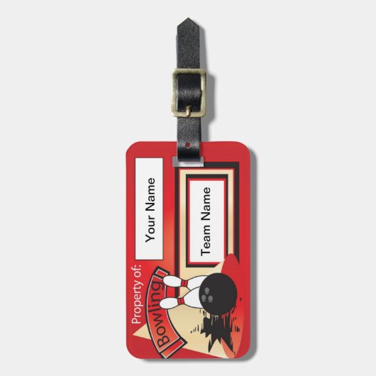 Red Bowling Pins and Ball 🎳 | Bowler Gepäckanhänger (Vorderseite vertikal)