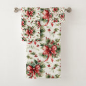 Red Bows and Holly Leaves Badhandtuch Set (Insitu)