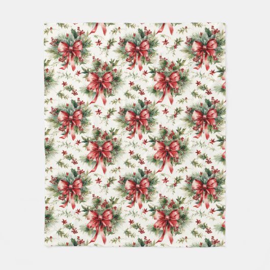 Red Bows and Holly Leaves Fleecedecke (Vorderseite)