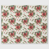 Red Bows and Holly Leaves Geschenkpapier (Flach)