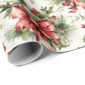 Red Bows and Holly Leaves Geschenkpapier (Rolleneckpunkt)