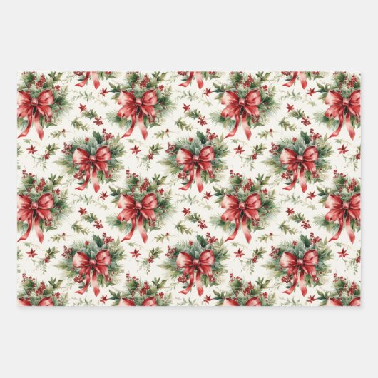 Red Bows and Holly Leaves Geschenkpapier Set (Vorderseite 2)