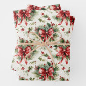 Red Bows and Holly Leaves Geschenkpapier Set (Beispiel)