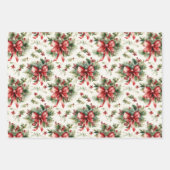 Red Bows and Holly Leaves Geschenkpapier Set (Vorderseite)