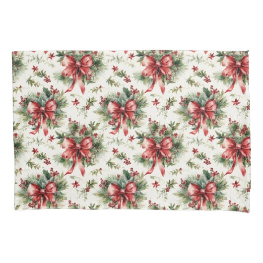 Red Bows and Holly Leaves Kissenbezug (Vorderseite)