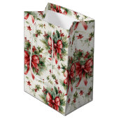 Red Bows and Holly Leaves Mittlere Geschenktüte (Vorderseite Schrägansicht)