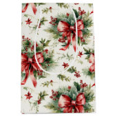 Red Bows and Holly Leaves Mittlere Geschenktüte (Vorderseite)