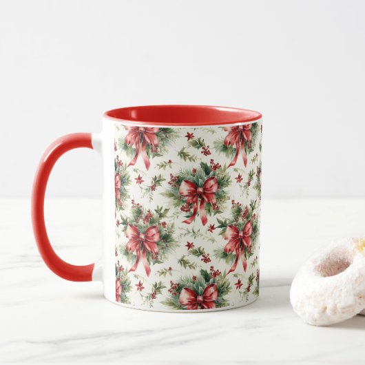 Red Bows and Holly Leaves Tasse (Mit Donut)