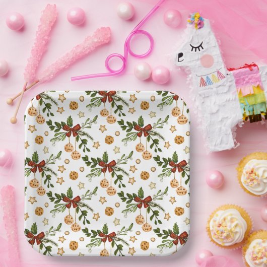 Red Bows and Jingle Bells Pappteller (Party)