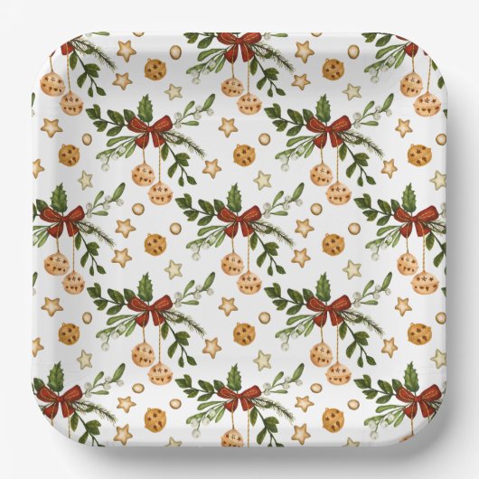 Red Bows and Jingle Bells Pappteller (Vorderseite)