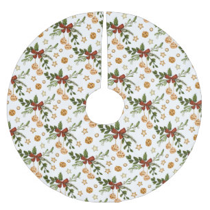 Red Bows and Jingle Bells Polyester Weihnachtsbaumdecke