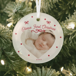 Red Bows First Christmas Baby Ornament Aus Glas