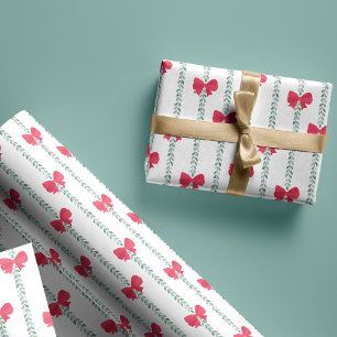 Red Bows & Garland Muster für Weihnachtsgeschenke Geschenkpapier