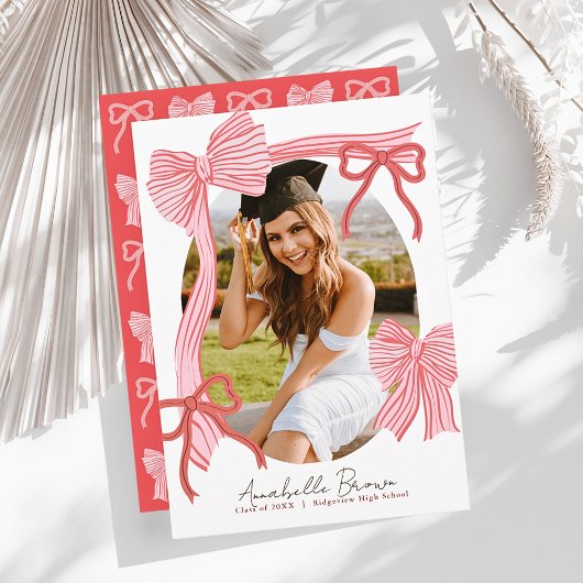 Red Bows Photo Graduation Announcement Einladung