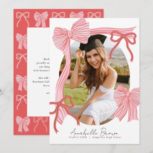 Red Bows Photo Message Graduation Announcement Einladung (Vorne/Hinten)