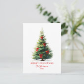 Red Bows Ribbons Merry Tree  Feiertagspostkarte (Stehend Vorderseite)