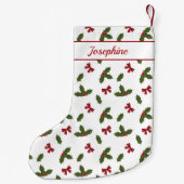 Red Bows und Weihnachts Holly Pflanze Muster & Nam Kleiner Weihnachtsstrumpf (Rückseite)