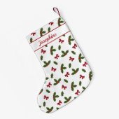Red Bows und Weihnachts Holly Pflanze Muster & Nam Kleiner Weihnachtsstrumpf (Rückseite (Hängend))