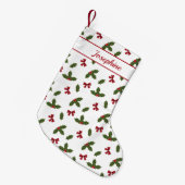 Red Bows und Weihnachts Holly Pflanze Muster & Nam Kleiner Weihnachtsstrumpf (Vorderansicht (hängend))