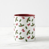 Red Bows und Weihnachts Holly Pflanze Muster & Nam Tasse (Zentrum)