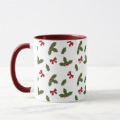 Red Bows und Weihnachts Holly Pflanze Muster & Nam Tasse (Links)