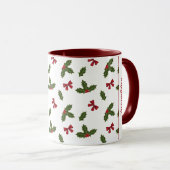 Red Bows und Weihnachts Holly Pflanze Muster & Nam Tasse (VorderseiteRechts)