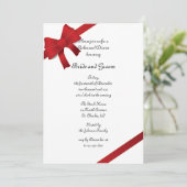 Red Bows Winter Wedding Probe Dinner einladen Einladung (Stehend Vorderseite)