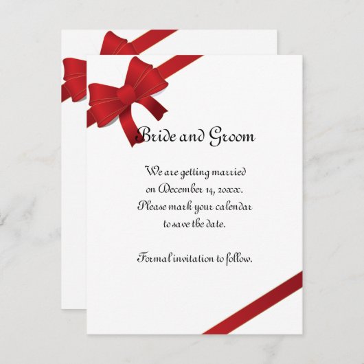 Red Bows Winter Wedding Save the Date (Vorne/Hinten)