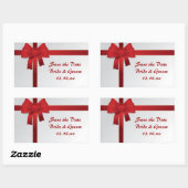 Red Bows Winter Wedding Save the Date Rechteckiger Aufkleber (Blatt)