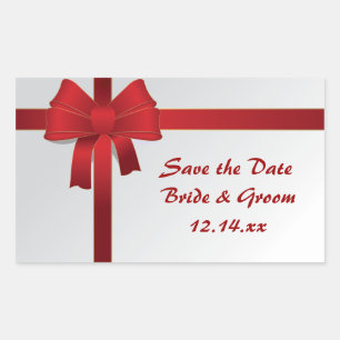 Red Bows Winter Wedding Save the Date Rechteckiger Aufkleber