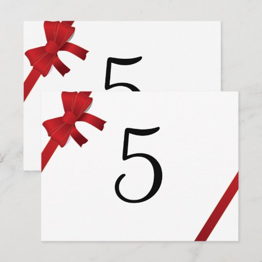 Red Bows Winter Wedding Tischnummer (Vorne/Hinten)