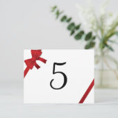 Red Bows Winter Wedding Tischnummer (Stehend Vorderseite)
