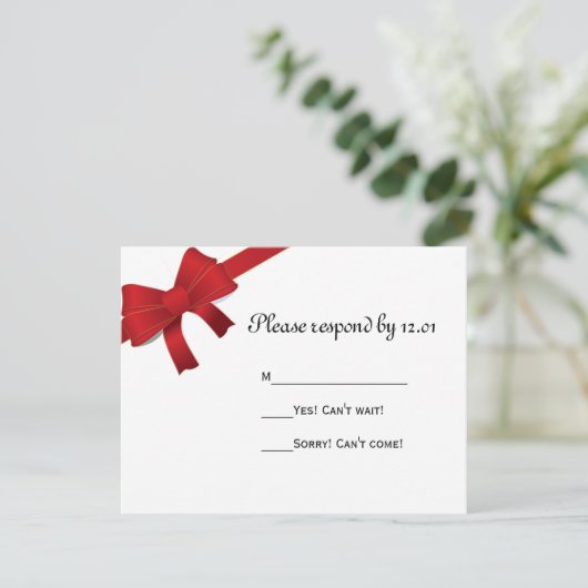 Red Bows Winter Wedding UAWG Response Card RSVP Karte (Stehend Vorderseite)