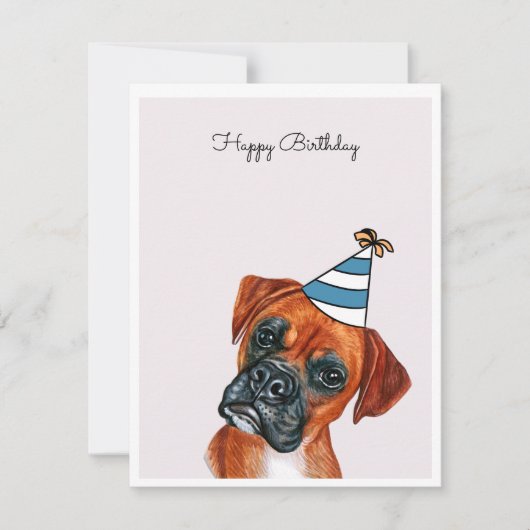 Red Boxer Dog mit Party Hat Card (Vorderseite)