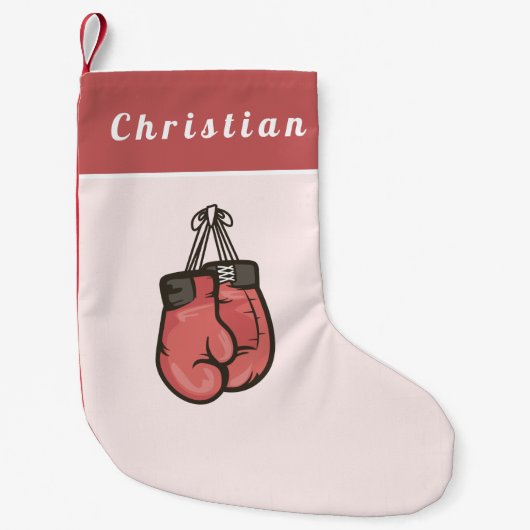 Red Boxing Gloves Boxer Athletic Coach Kinder Name Kleiner Weihnachtsstrumpf (Vorderseite)