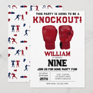 Red Boxing Gloves Kindergeburtstag Party Knock-out Einladung