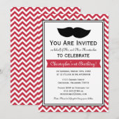 Red Boy Mustache Zickzack Geburtstagsparty Einladung (Vorne/Hinten)